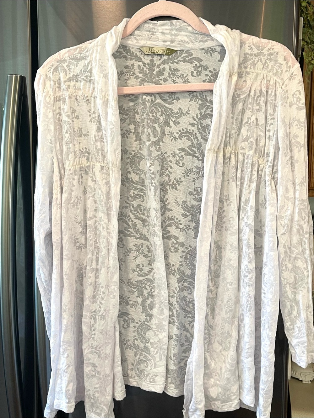 Chalet White Floral Burnout Open Light WeightCardigan